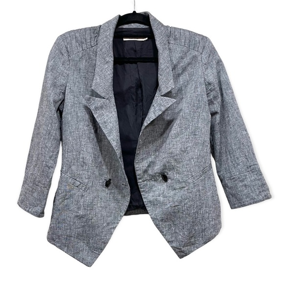 MANOUKIAN Heather Grey 3/4 sleeve cropped linen blazer size 36 - Picture 2 of 4